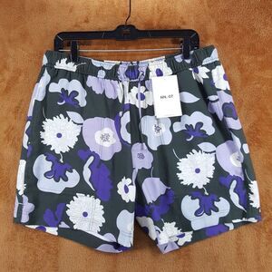 NN07 Shorts Mens Large Green Purple Floral Pull On Drawstring Casual RYDER $190